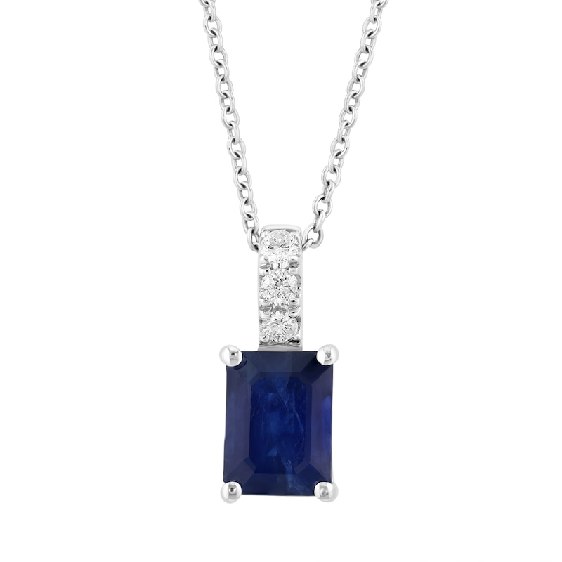 EFFY™ Collection Emerald-Cut Blue Sapphire and 0.10 CT. T.W. Diamond Necklace in 14K White Gold - 18"