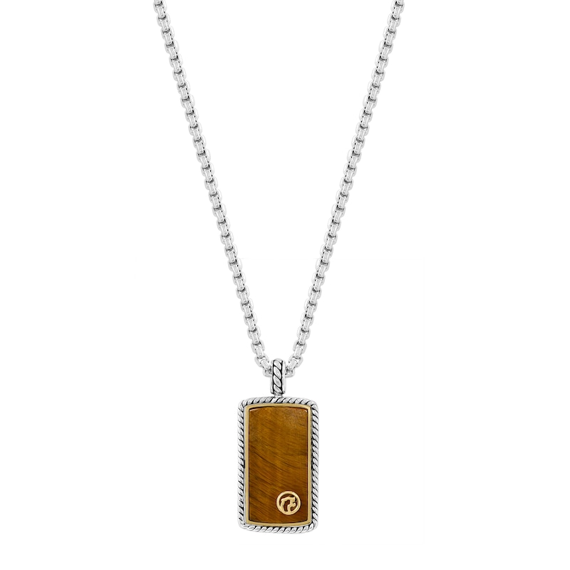 EFFY™ Collection Men's Rectangle Tiger's Eye Necklace in Sterling Silver with 18K Gold Plate - 22"