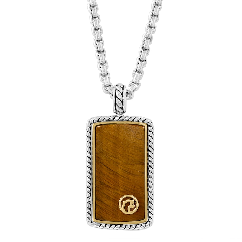 EFFY™ Collection Men's Rectangle Tiger's Eye Necklace in Sterling Silver with 18K Gold Plate - 22"