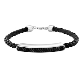 EFFY™ Collection Men's Black Sapphire and Braided Leather Bracelet in Sterling Silver - 8"