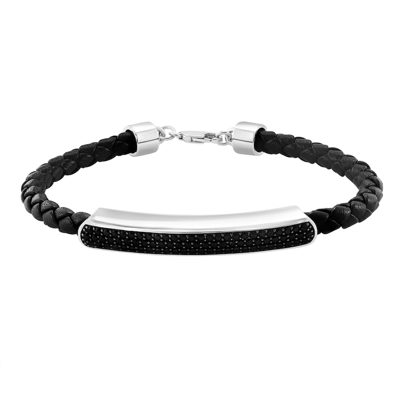 EFFY™ Collection Men's Black Sapphire and Braided Leather Bracelet in Sterling Silver - 8"