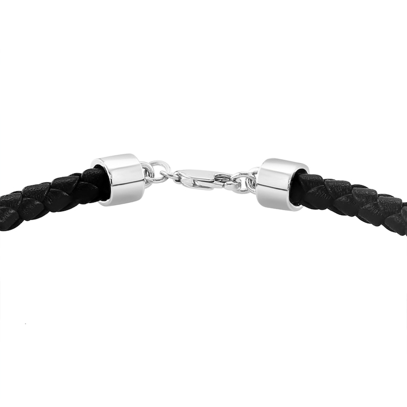 EFFY™ Collection Men's Black Sapphire and Braided Leather Bracelet in Sterling Silver - 8"