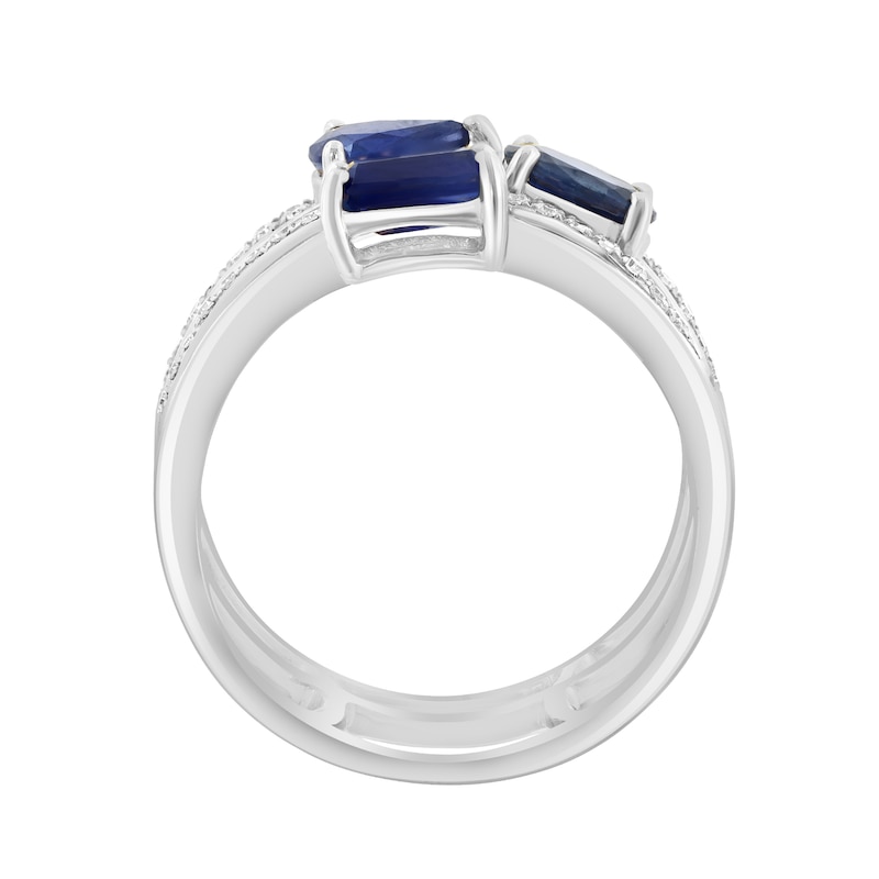 EFFY™ Collection Pear-Shaped, Oval and Emerald-Cut Blue Sapphire 0.15 CT. T.W. Diamond Ring 14K White Gold