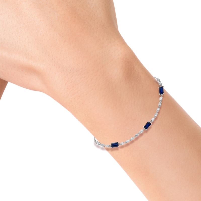 EFFY™ Collection Emerald-Cut Blue Sapphire and 0.50 CT. T.W. Diamond Station Bracelet in 14K White Gold - 7"