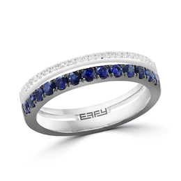 EFFY™ Collection Blue Sapphire and 0.08 CT. T.W. Diamond Ring in 14K White Gold