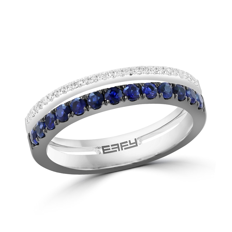EFFY™ Collection Blue Sapphire and 0.08 CT. T.W. Diamond Ring 14K White Gold
