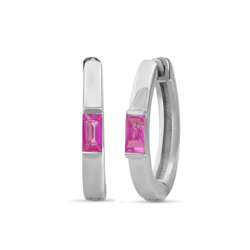 Baguette-Cut Lab-Created Sapphire Hoop Earrings in Sterling Silver