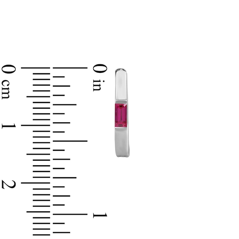 Baguette-Cut Lab-Created Ruby Hoop Earrings in Sterling Silver