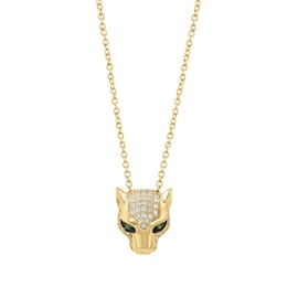 EFFY™ Collection 0.15 CT. T.W. Diamond and Emerald Panther Necklace in 14K Gold - 18"