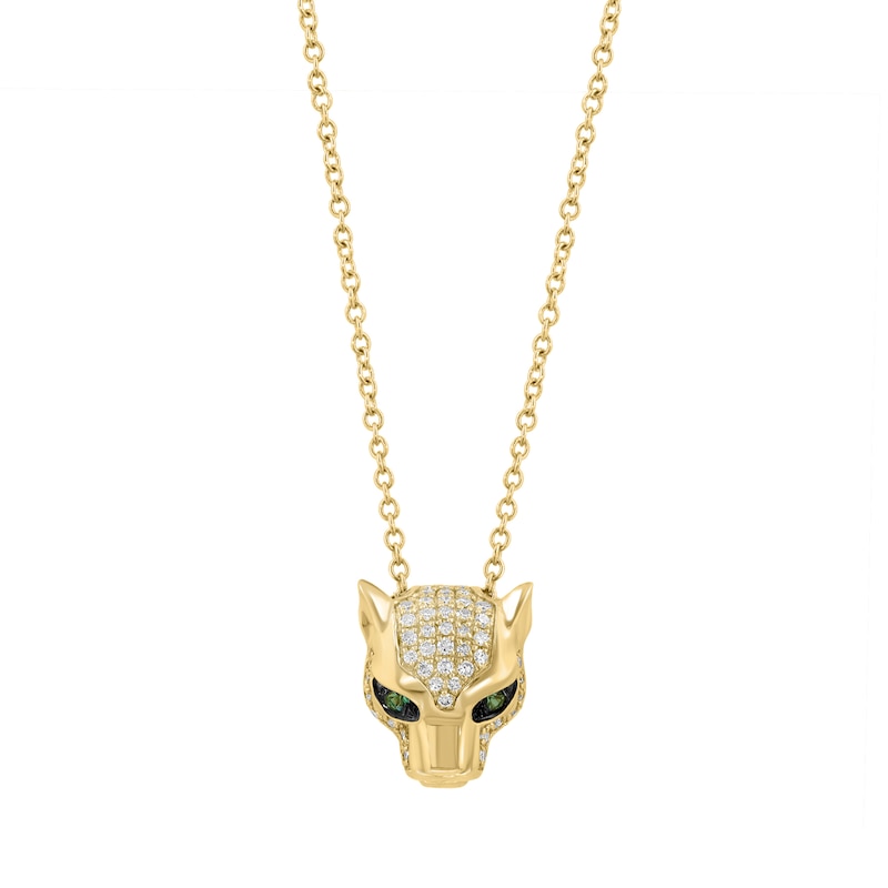 EFFY™ Collection 0.15 CT. T.W. Diamond and Emerald Panther Necklace in 14K Gold - 18"