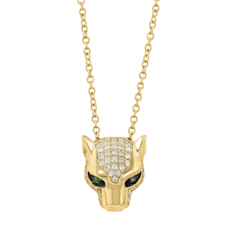 EFFY™ Collection 0.15 CT. T.W. Diamond and Emerald Panther Necklace in 14K Gold - 18"