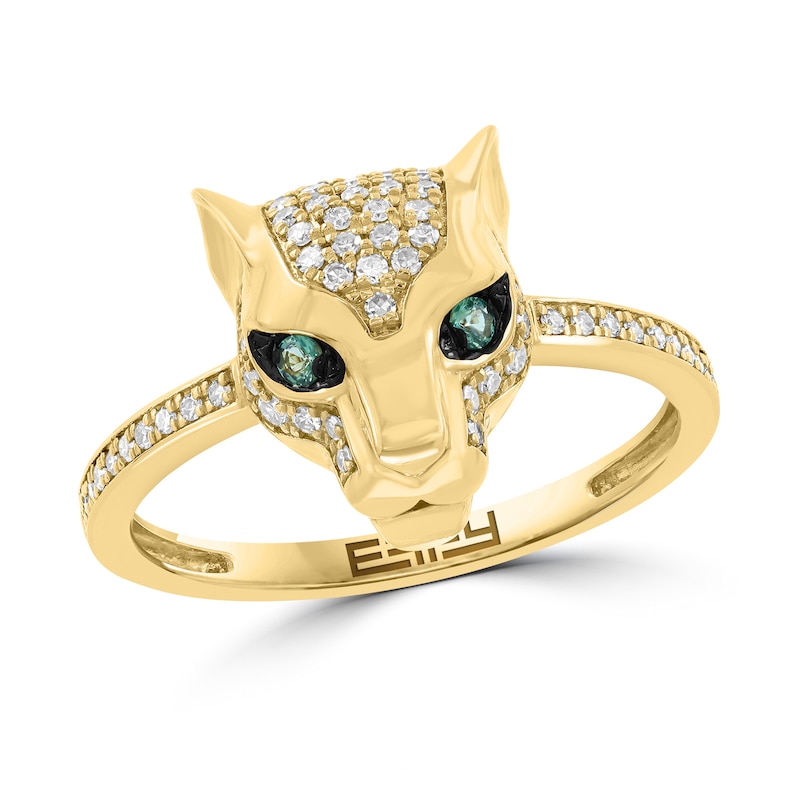 EFFY™ Collection 0.20 CT. T.W. Diamond and Emerald Panther Ring 14K Gold