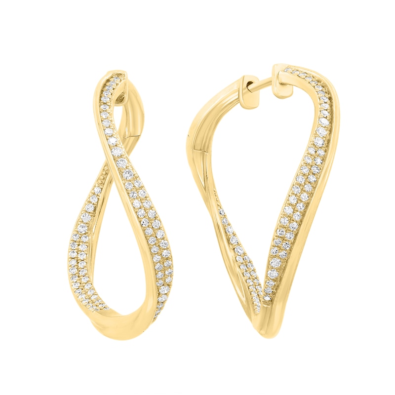 Main Image 1 of EFFY™ Collection 0.50 CT. T.W. Diamond Wave Hoop Earrings in 14K Gold