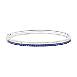 EFFY™ Collection Blue Sapphire and 0.20 CT. T.W. Diamond Bangle Bracelet in 14K White Gold