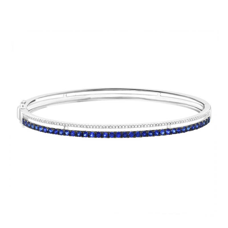 EFFY™ Collection Blue Sapphire and 0.20 CT. T.W. Diamond Bangle Bracelet in 14K White Gold