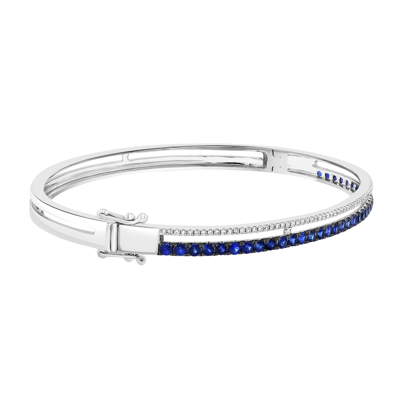 EFFY™ Collection Blue Sapphire and 0.20 CT. T.W. Diamond Bangle Bracelet in 14K White Gold