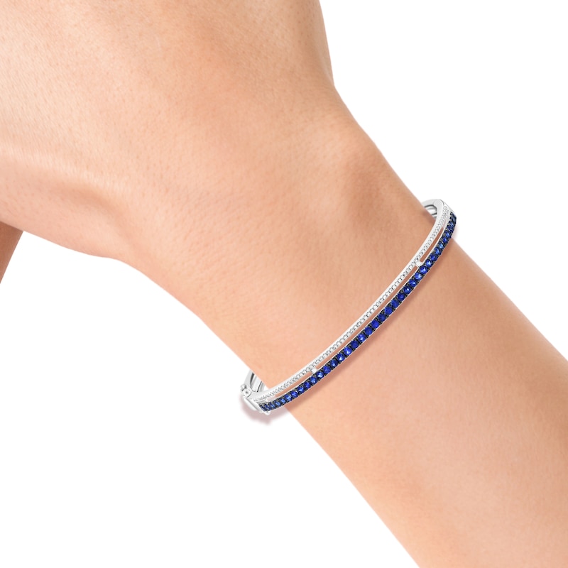 EFFY™ Collection Blue Sapphire and 0.20 CT. T.W. Diamond Bangle Bracelet in 14K White Gold