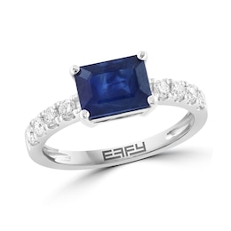 EFFY™ Collection Emerald-Cut Blue Sapphire and 0.30 CT. T.W. Diamond Ring in 14K White Gold