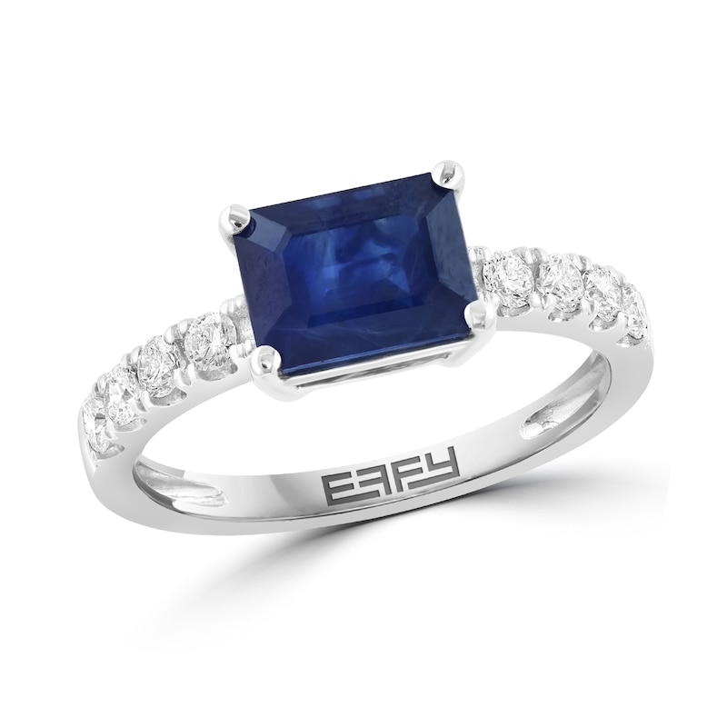 EFFY™ Collection Emerald-Cut Blue Sapphire and 0.30 CT. T.W. Diamond Ring 14K White Gold