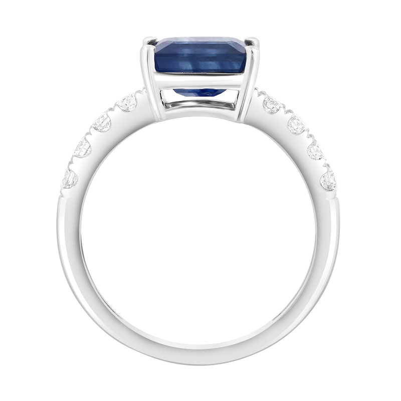 EFFY™ Collection Emerald-Cut Blue Sapphire and 0.30 CT. T.W. Diamond Ring 14K White Gold