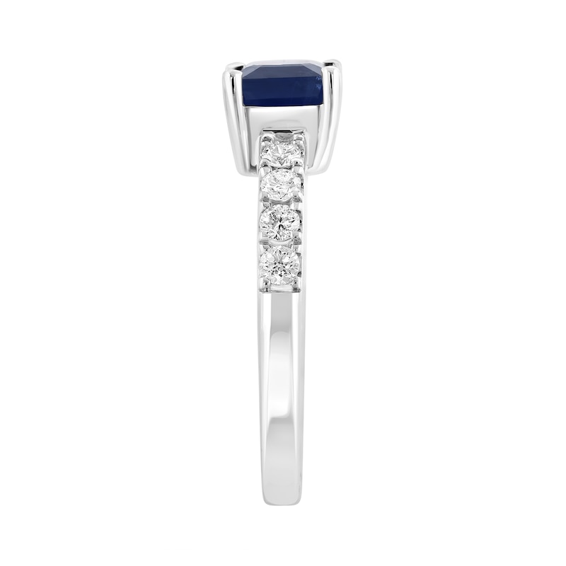 EFFY™ Collection Emerald-Cut Blue Sapphire and 0.30 CT. T.W. Diamond Ring 14K White Gold