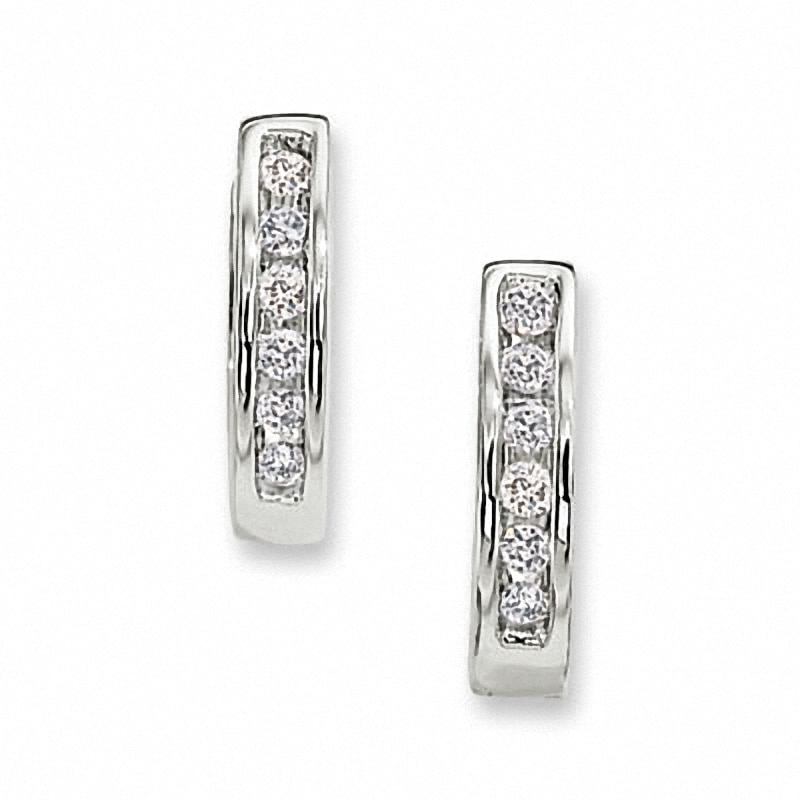 Previously Owned - 0.10 CT. T.W. Diamond Huggie Hoop Earrings in 10K White Gold