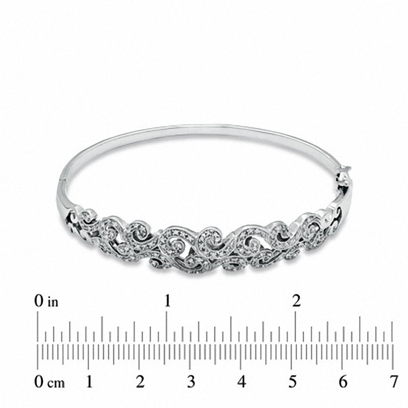 Main Image 2 of Previously Owned - 0.33 CT. T.W. Diamond Vintage-Inspired Swirl Bangle in Sterling Silver
