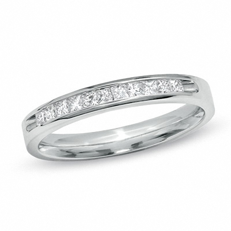 Previously Owned - Ladies' 0.25 CT. T.W. Princess-Cut Diamond Channel Wedding Band in 14K White Gold