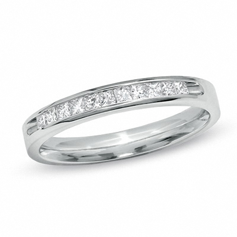 Main Image 1 of Previously Owned - Ladies' 0.25 CT. T.W. Princess-Cut Diamond Channel Wedding Band in 14K White Gold