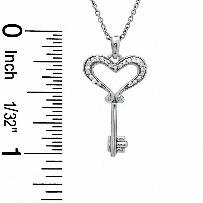 Main Image 2 of Previously Owned - 0.05 CT. T.W. Diamond Small Heart Key Pendant in Sterling Silver