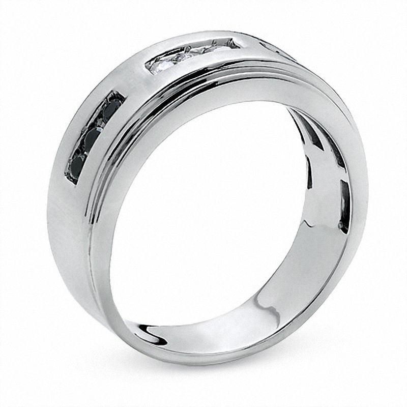 Previously Owned - Men's 0.30 CT. T.W. Enhanced Black and White Diamond Three Channel Band in 14K White Gold|Peoples Jewellers