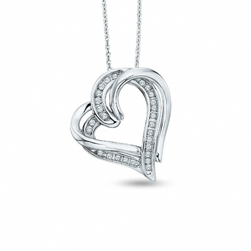 Previously Owned - 0.085 CT. T.W. Diamond Overlap Heart Pendant in Sterling Silver