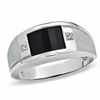 Thumbnail Image 1 of Previously Owned - Barrel-Cut Onyx and Diamond Accent Ring in 10K White Gold