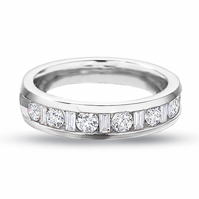 Previously Owned - 0.25 CT. T.W. Round and Baguette Diamond Channel Band in 14K White Gold