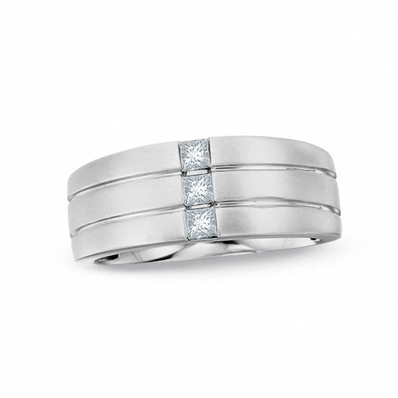 Previously Owned - 0.25 CT. T.W. Square-Cut Diamond Three Stone Band in 14K White Gold
