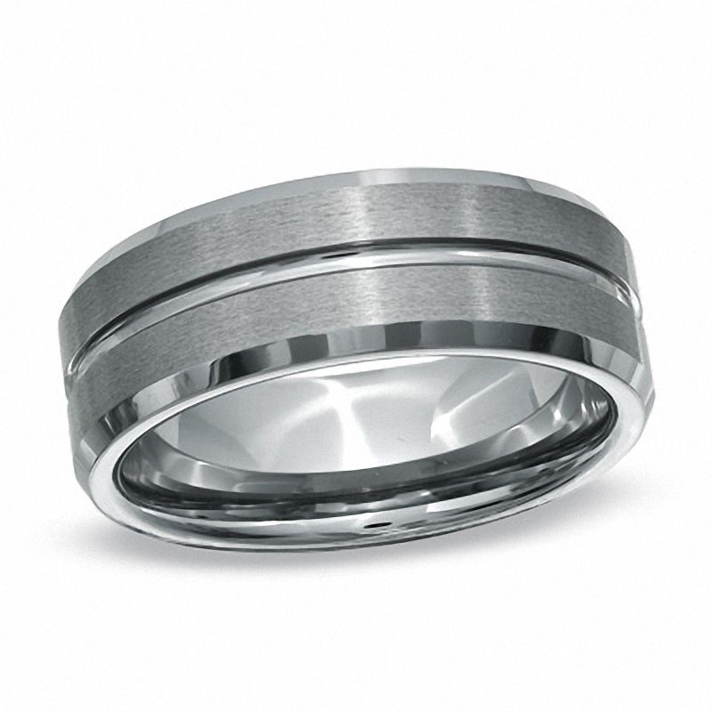 Previously Owned - Men's 8.0mm Two Lane Wedding Band in Tungsten|Peoples Jewellers