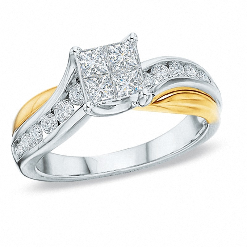 Previously Owned - 1.00 CT. T.W. Princess-Cut Quad Diamond Engagement Ring in 14K Two-Tone Gold