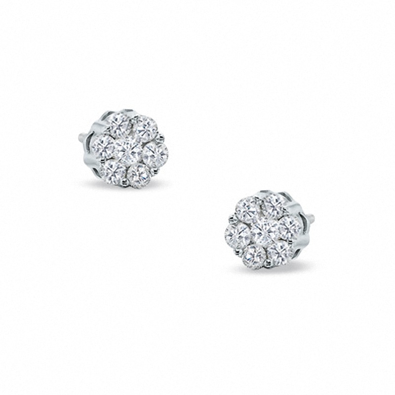 Main Image 1 of Previously Owned - 0.20 CT. T.W. Diamond Flower Stud Earrings in 10K White Gold