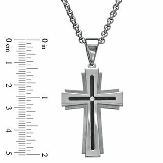 Previously Owned - Men's Diamond Accent Cross Pendant in Stainless Steel with Black Inlay - 24"