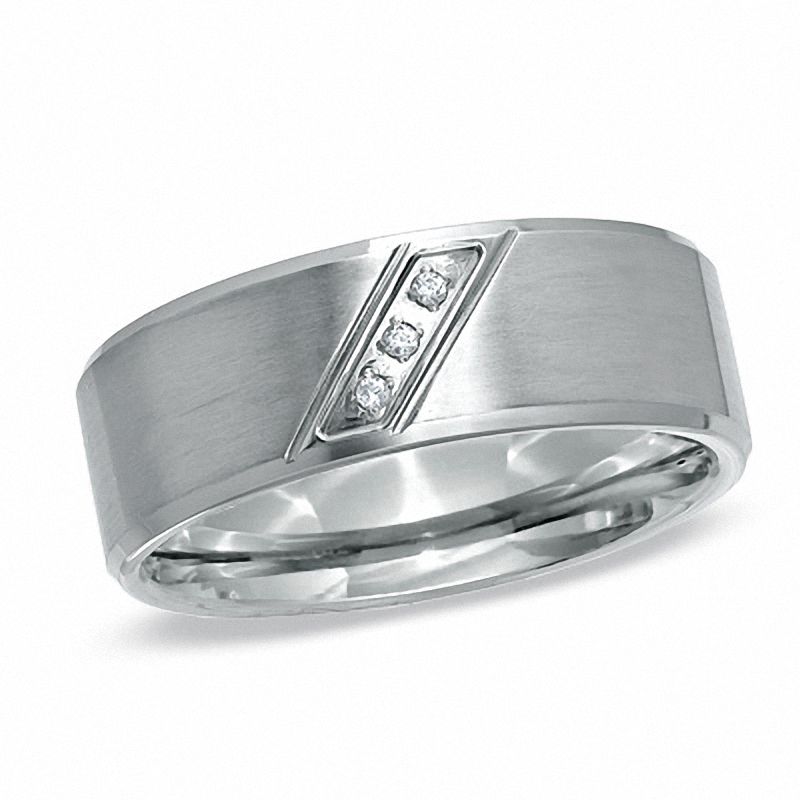 Previously Owned - Men's Diamond Accent Slant Wedding Band in Stainless Steel|Peoples Jewellers