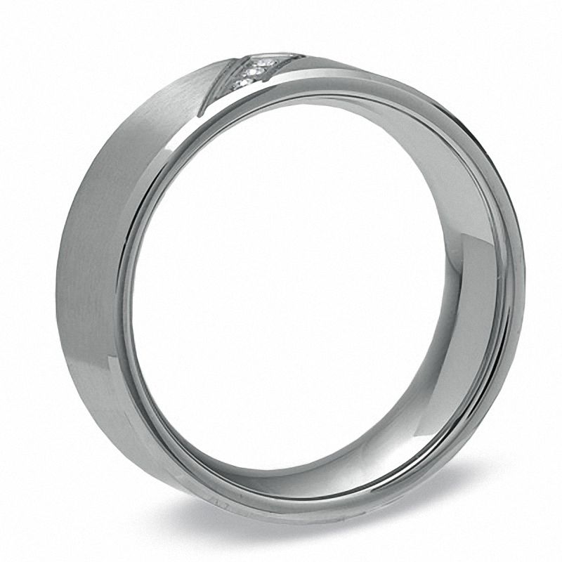 Previously Owned - Diamond Accent Slant Wedding Band in Stainless Steel