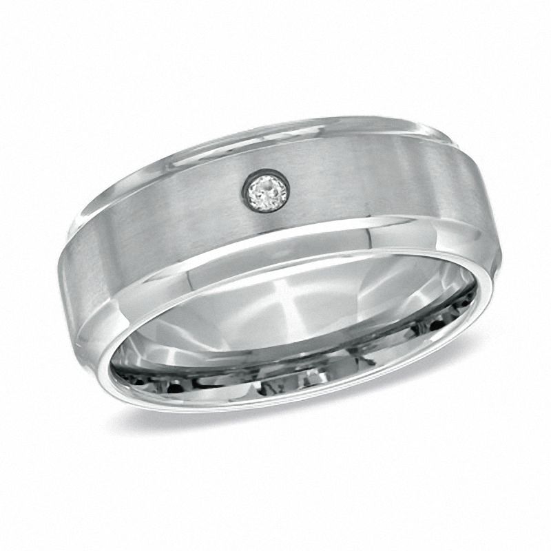 Previously Owned - Men's Diamond Accent Solitaire Wedding Band in Stainless Steel