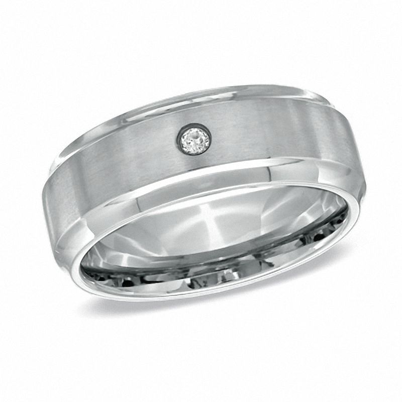 Main Image 1 of Previously Owned - Diamond Accent Solitaire Wedding Band in Stainless Steel