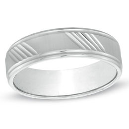Previously Owned - 6.0mm Diagonal Lines Wedding Band in 10K White Gold