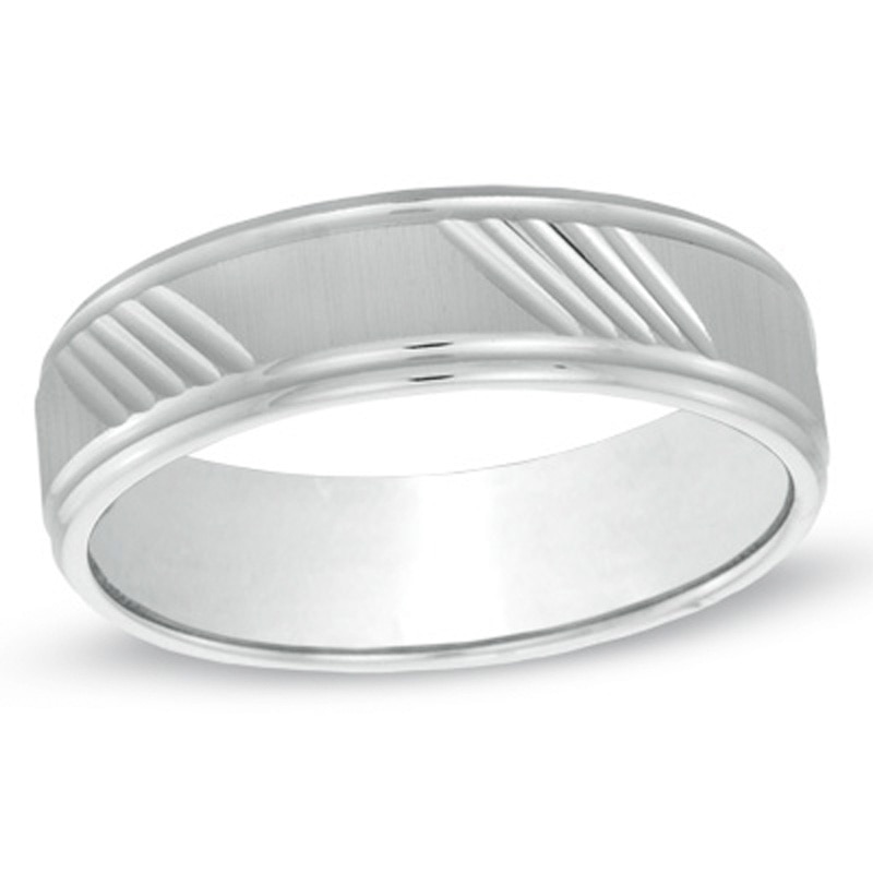 Previously Owned - 6.0mm Diagonal Lines Wedding Band 10K White Gold