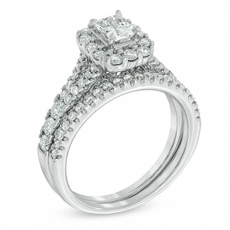 Previously Owned - 1.50 CT. T.W. Radiant-Cut Diamond Frame Bridal Set in 14K White Gold (I/I1)