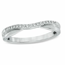 Previously Owned - 0.10 CT. T.W. Diamond Twist Contour Wedding Band in 14K White Gold