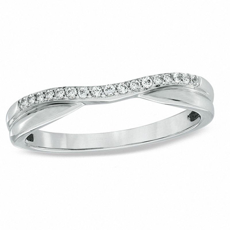 Previously Owned - 0.10 CT. T.W. Diamond Twist Contour Wedding Band in 14K White Gold|Peoples Jewellers