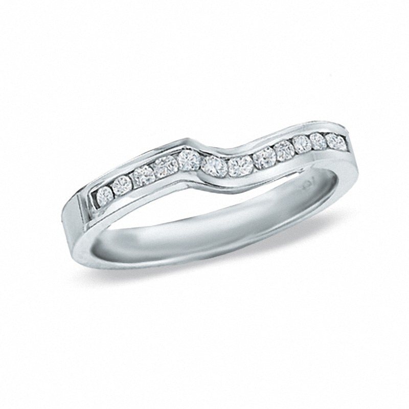 Main Image 1 of Previously Owned - 0.26 CT. T.W. Diamond Contour Wedding Band in 14K White Gold