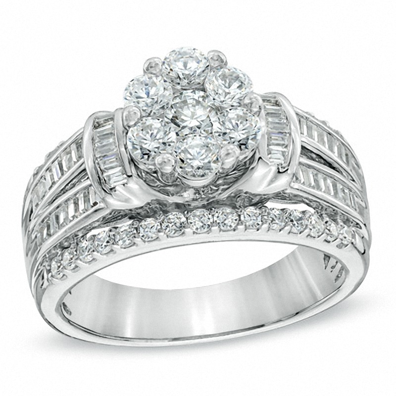 Previously Owned - 1.25 CT. T.W. Diamond Cluster Collar Engagement Ring in 10K White Gold